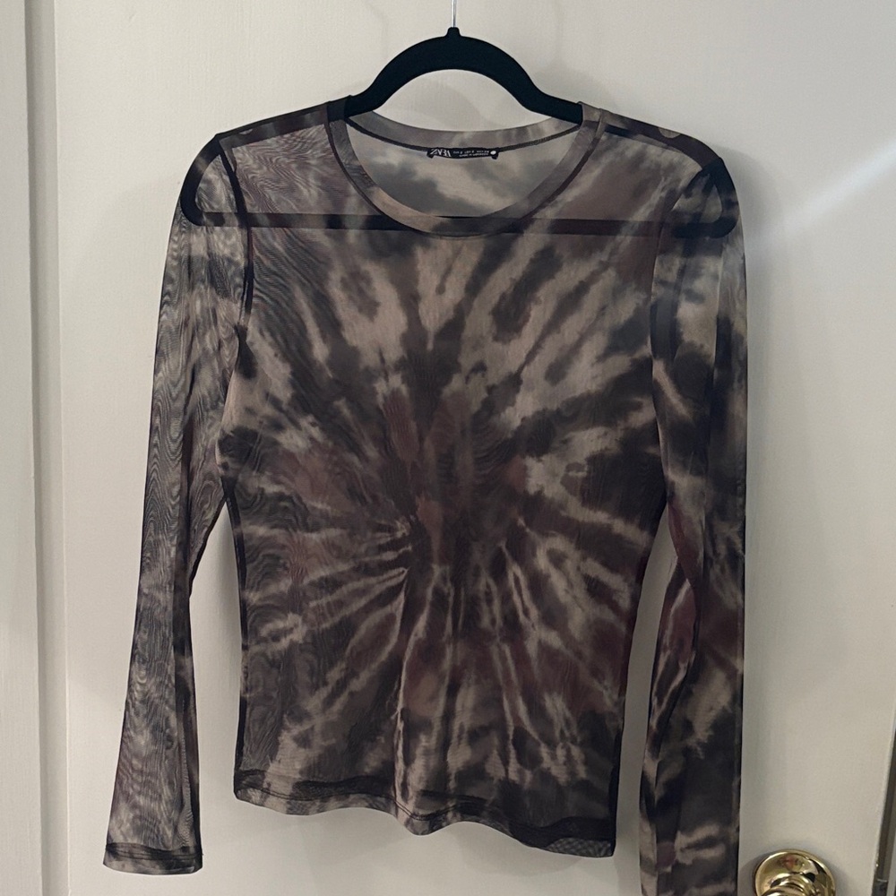 Zara Tie-Dye Mesh Long Sleeve Top